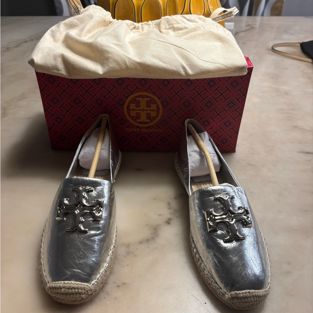 Tory Burch Metallic Silver Espadrilles
